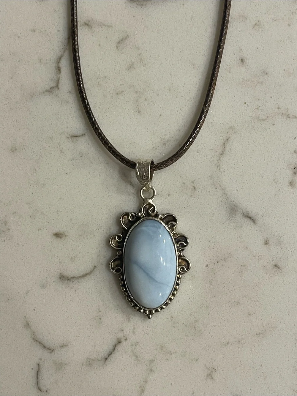 925 Sterling Silver Blue Agate Crystal pendant